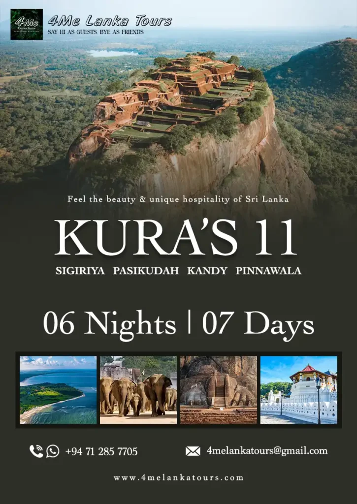 Kura's 11 srilanka tour itinerary Sigiriya, Batticaloa, Mahiyanganaya, Kandy & Pinnawala Map