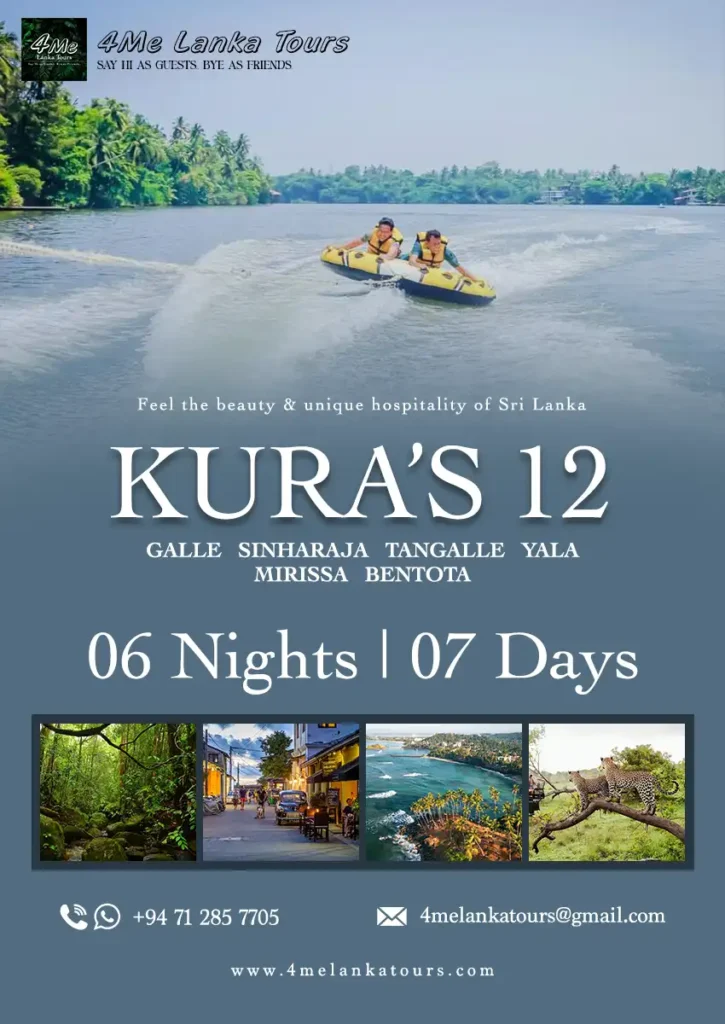 Kura's 12 srilanka tour itinerary Galle, Sinharaja, Tangalle, Yala, Mirissa & Bentota Map