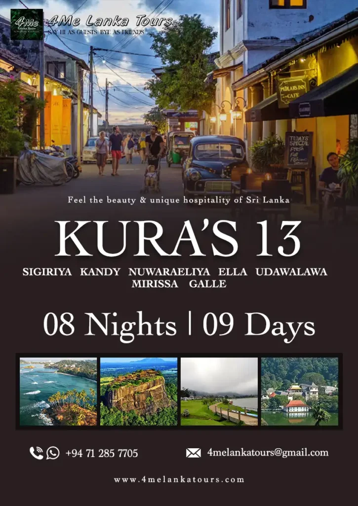 KuRa's 13 srilanka tour itinerary Sigiriya, Kandy, Nuwaraeliya, Ella, Udawalawa, Mirissa & Galle Map