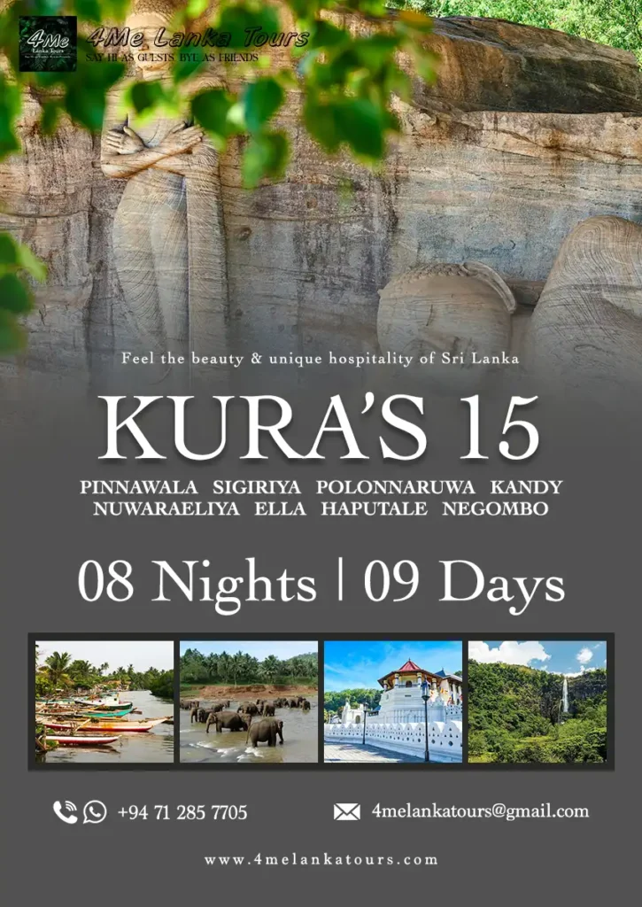 KuRa's 15 srilanka tour itinerary Pinnawala, Sigiriya, Polonnaruwa, Kandy, Nuwaraeliya, Ella, Haputale & Negombo Map