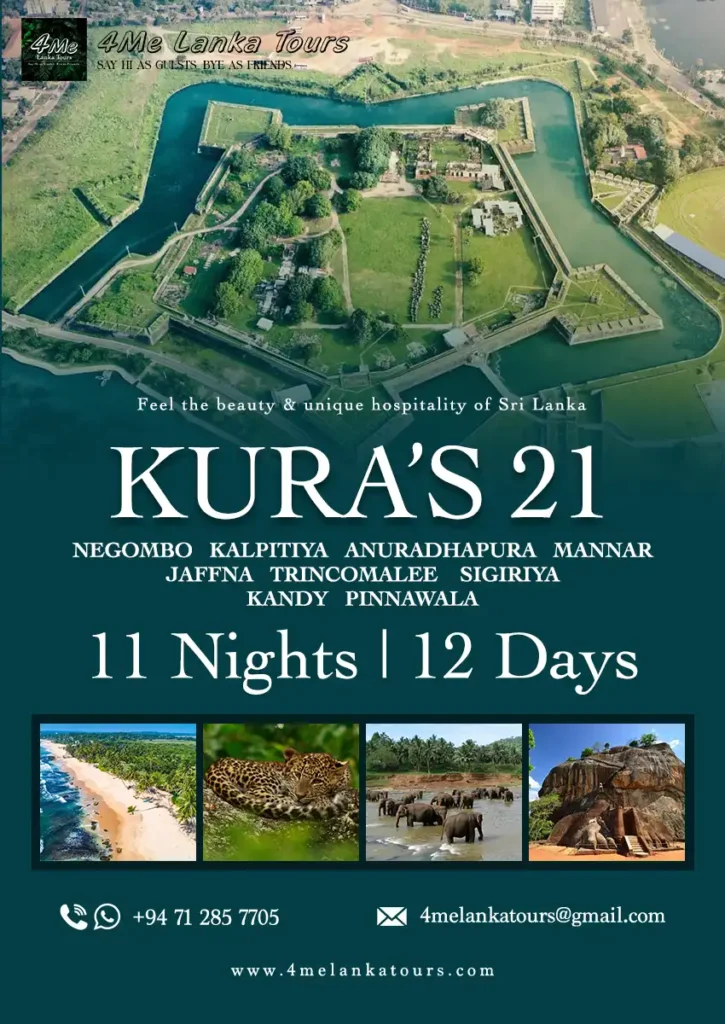 Kura's 21 srilanka tour ininerary Negombo, Kalpitiya, Wilpattu, Anuradhapura, Mannar, Jaffna, Trincomalee, Sigiriya & Pinnawala Map